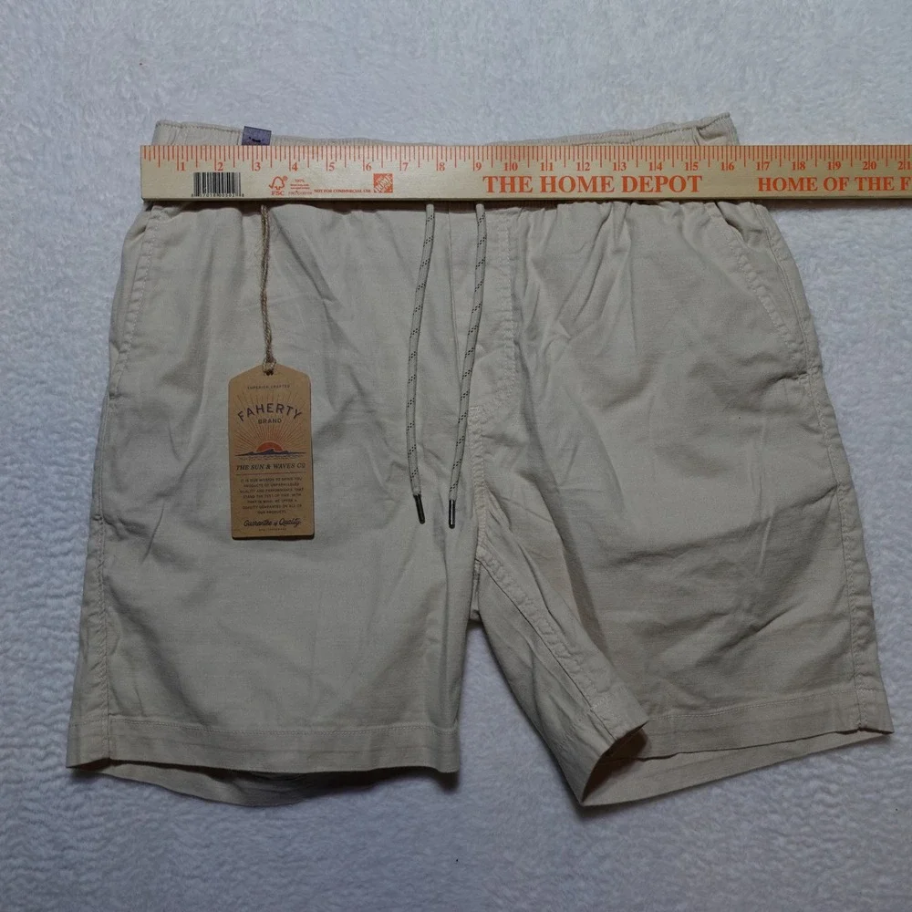 $ 98 Faherty Essential Drawstring Short Men's M Stone Organic Cotton 6.5 Inseam